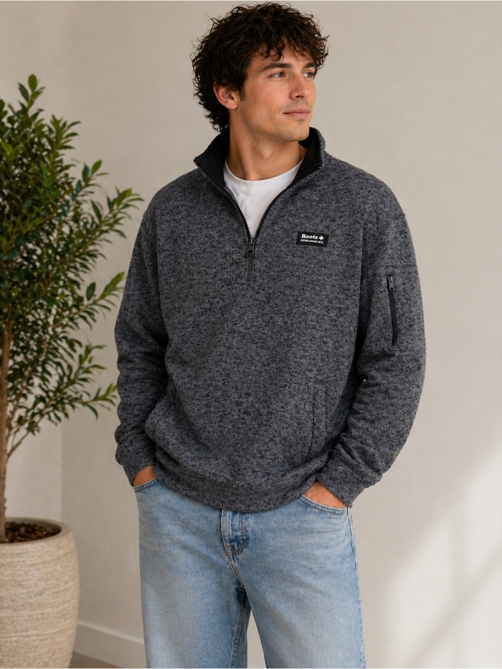 Roots Men’s Charcoal Quarter Zip Sweater
